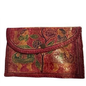 Vintage 1960s Handcrafted Red Leather Clutch